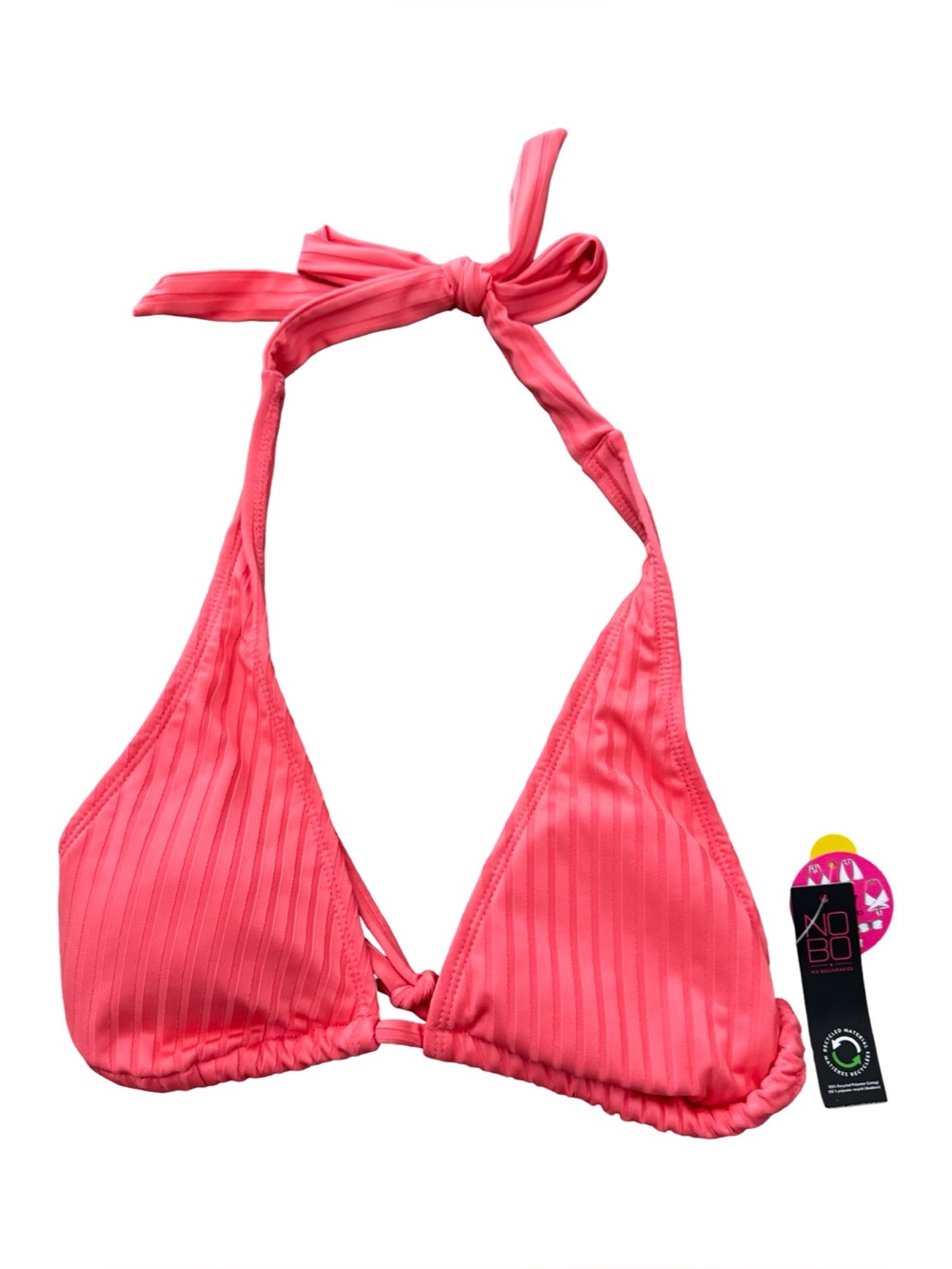 No Boundaries Womens Bikini Top Coral Ribbed Triangle Halter Multiway M NWT Swim